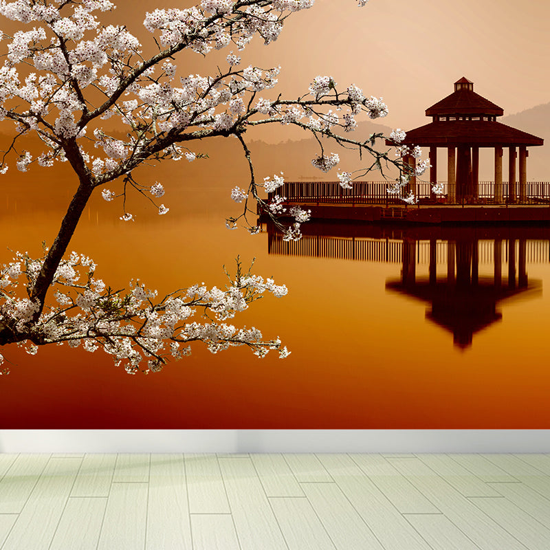 Cherry and Lake Wall Mural Modern Decorative Dining Room Wall Art, Custom Size Available