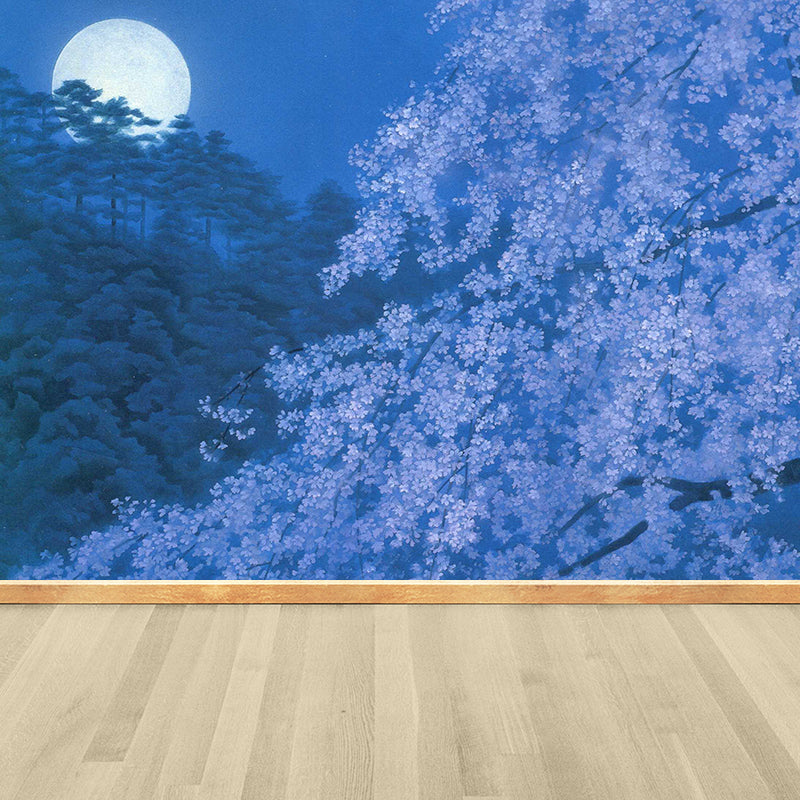 Extra Large Flower Blossom Mural Blue Non-Woven Wall Art for Home Decor, Personalised