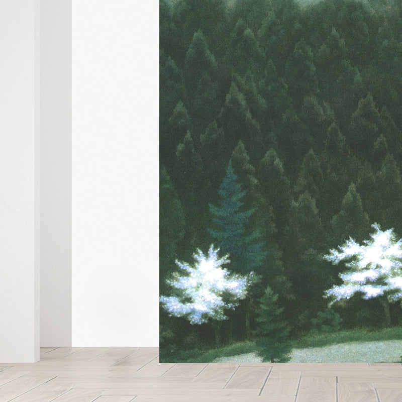 Illustration Style Pine Trees Mural Giant Wall Covering for Dining Room, Personalise