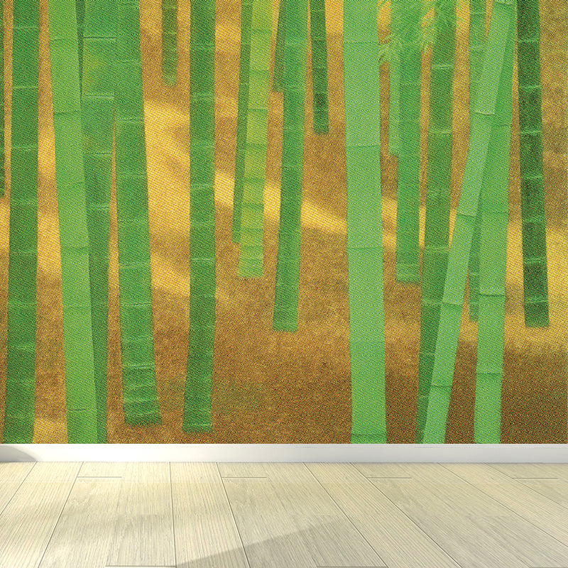Dense Bamboo Grove Mural Wallpaper for Dining Room, Green, Custom Size Available