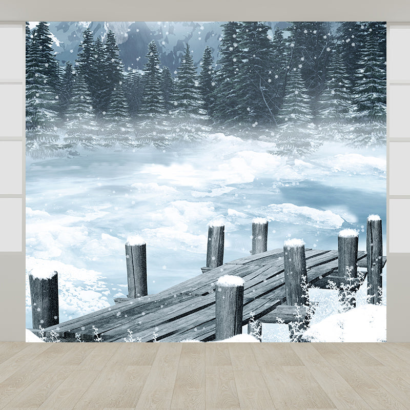 White Frozen Lake Mural Wallpaper Moisture Resistant Wall Covering for Dining Room