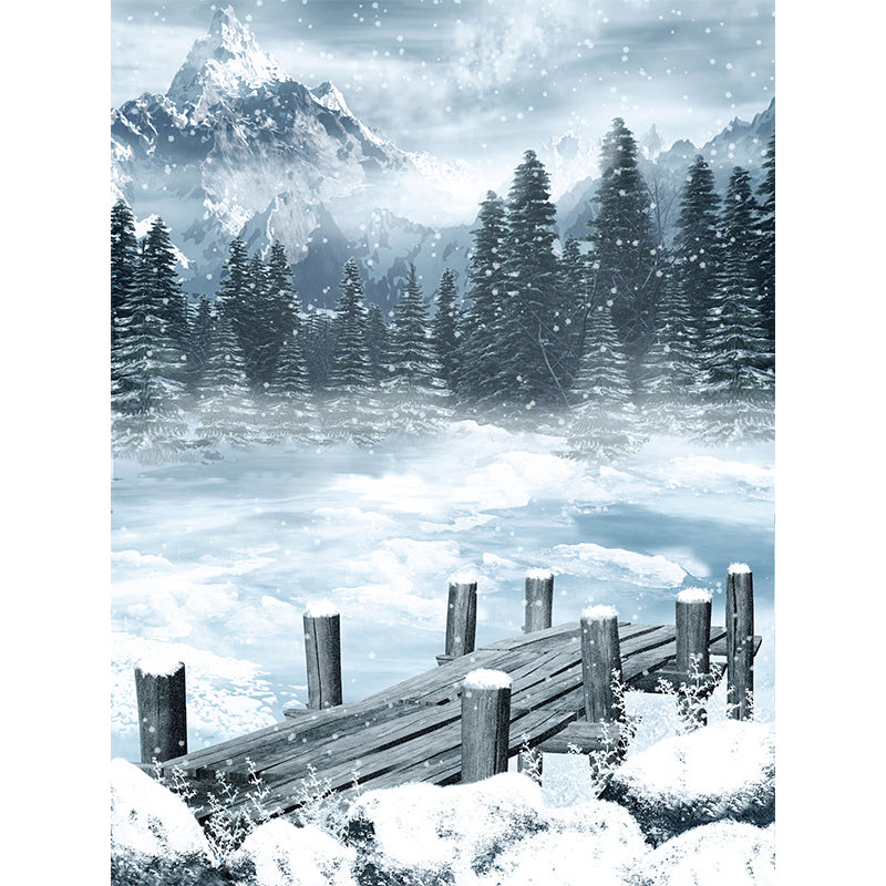 White Frozen Lake Mural Wallpaper Moisture Resistant Wall Covering for Dining Room