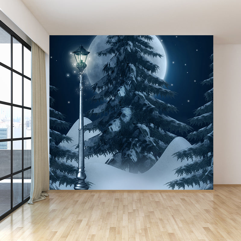 White Contemporary Wall Mural Huge Snow-Covered Landscape Wall Decor for Living Room