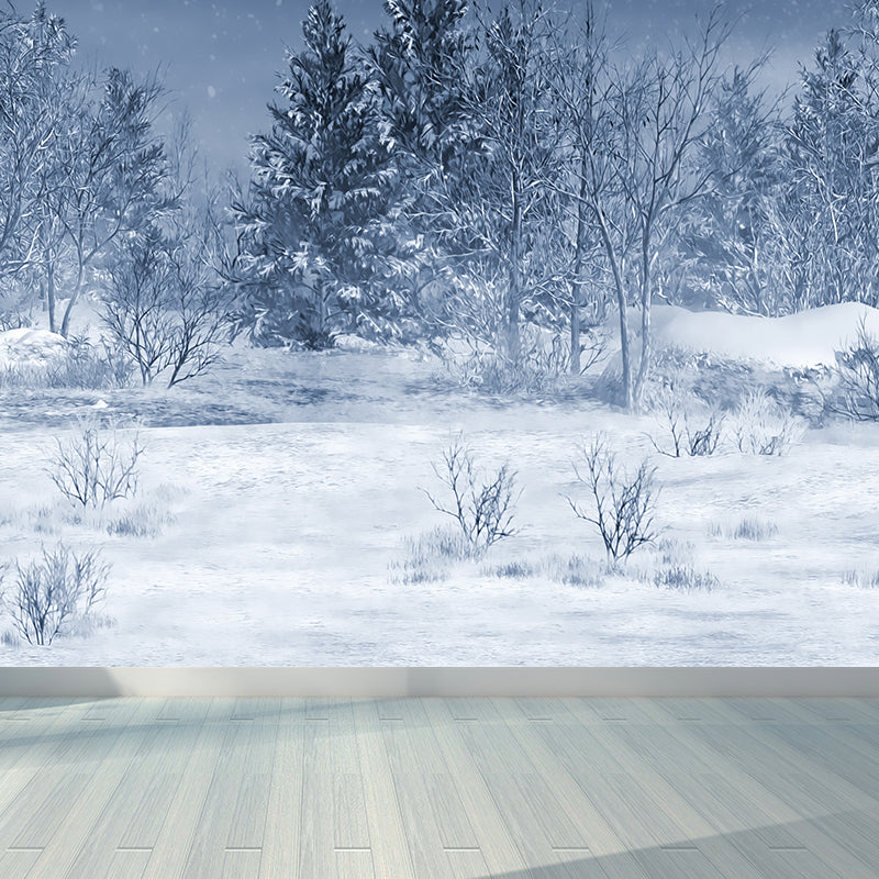 White Snowscape Mural Wallpaper Forest Contemporary Stain Resistant Wall Covering
