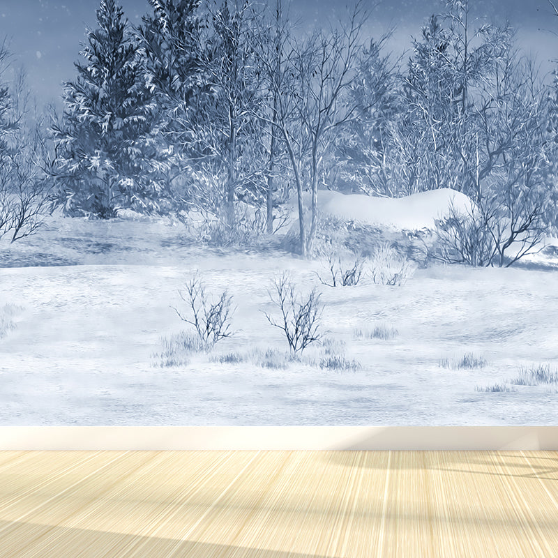 White Snowscape Mural Wallpaper Forest Contemporary Stain Resistant Wall Covering