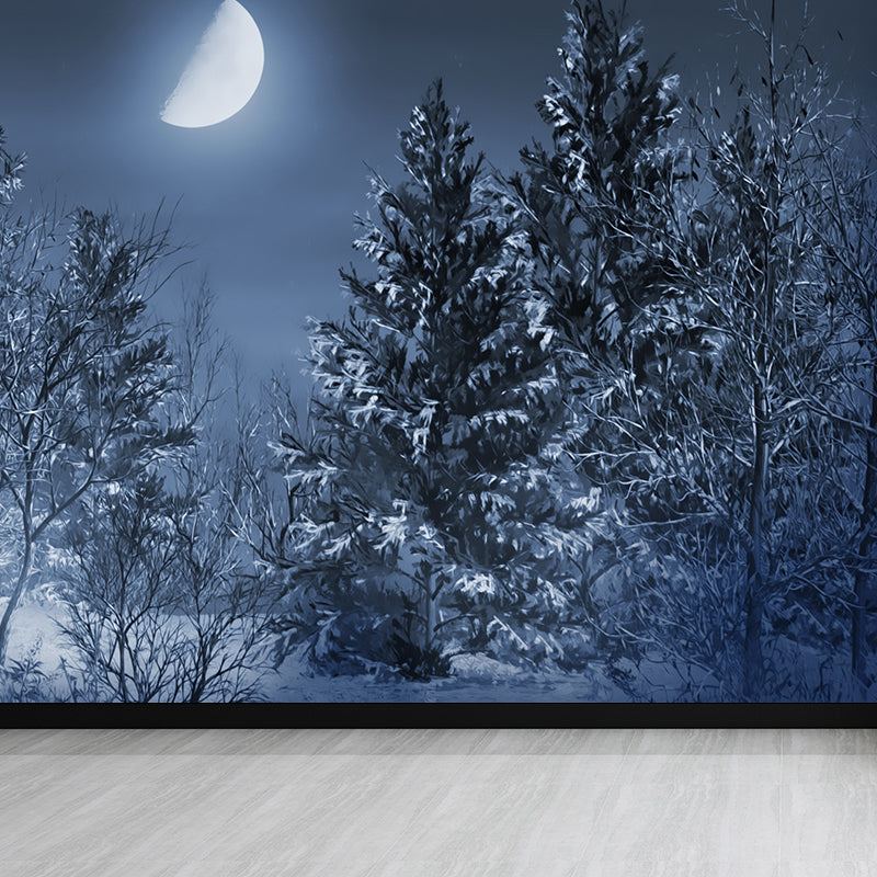Gray Moon and Trees Mural Wallpaper for Decoration Modern Living Room Wall Covering