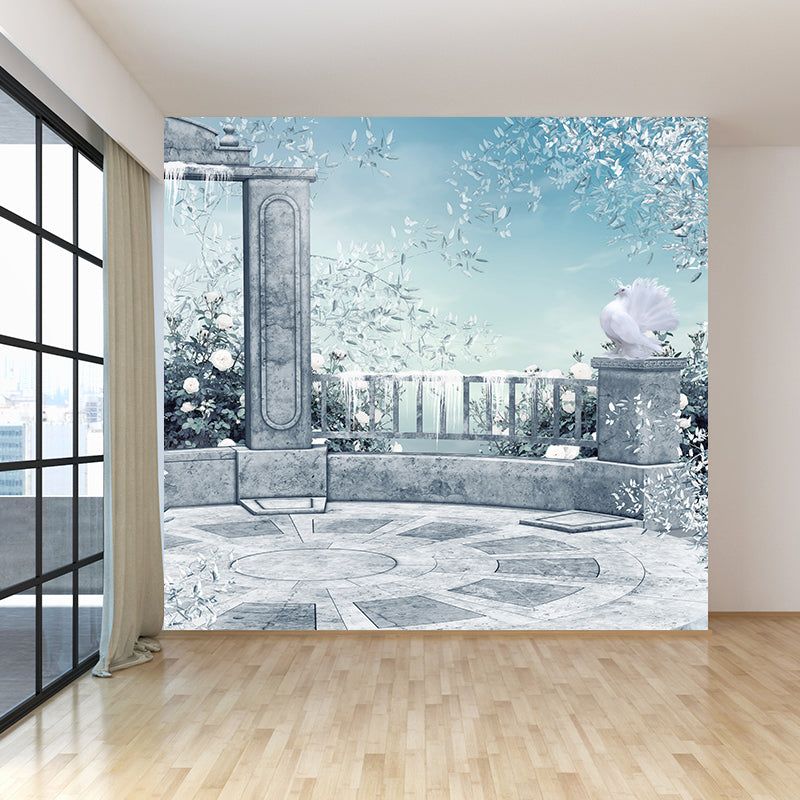 Stain Resistant Winter Courtyard Mural Non-Woven Texture Modern Wall Decor for Girls Room