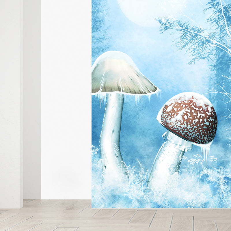 Frozen Trees and Mushrooms Mural Wallpaper for Living Room Winter Wall Art, Custom