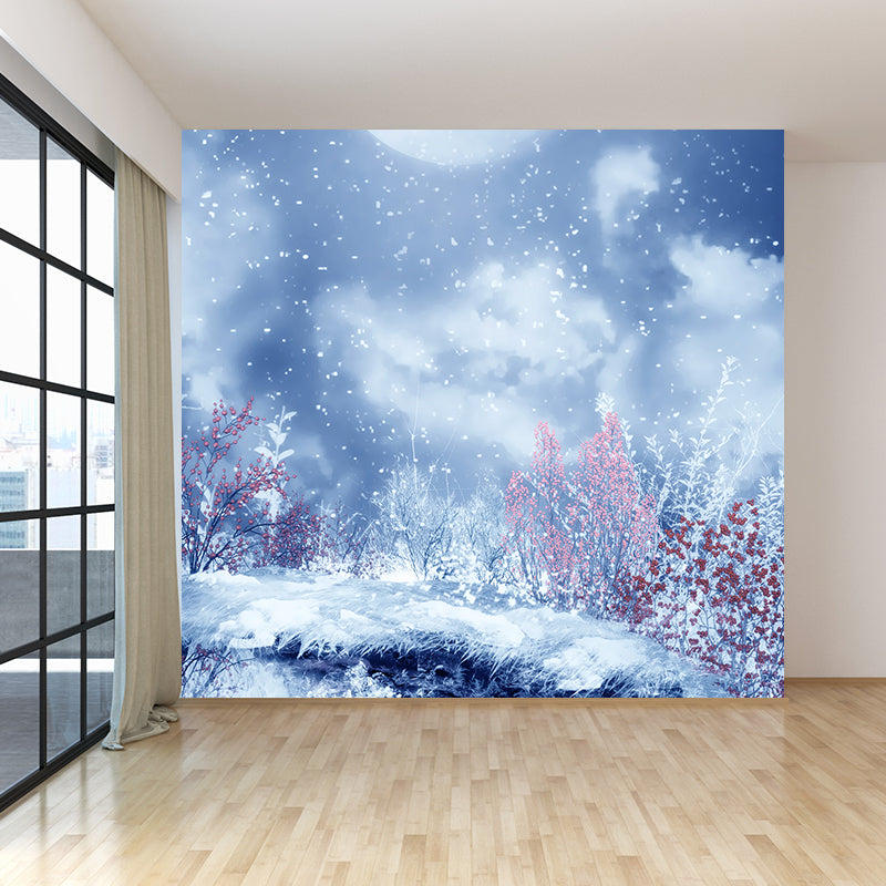 Chilling Snowy Landscape Mural Decal for Dining Room Winter Wall Art, Personalize