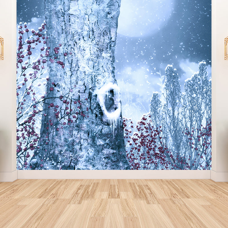 White Moon and Tree Mural Wallpaper Moistureproof Modern Adults Room Wall Covering