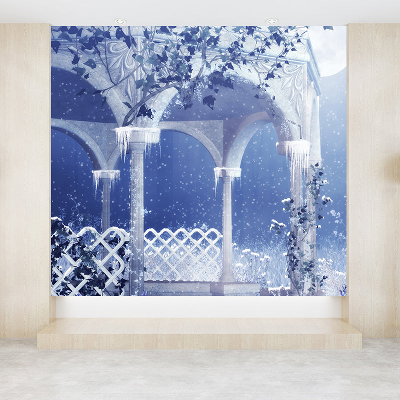 Blue Bower and Snowflake Mural Decal Waterproof Modern Interior Room Wall Covering