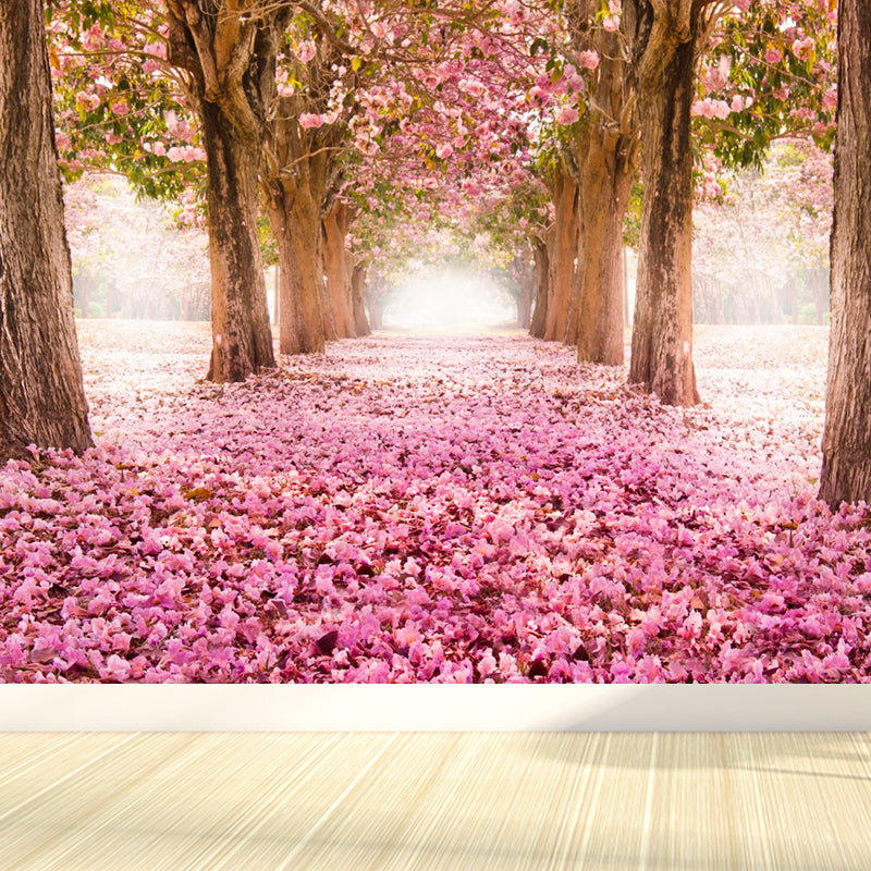 Pink Flower Landscape Mural Wallpaper Stain Resistant Modern Dining Room Wall Covering