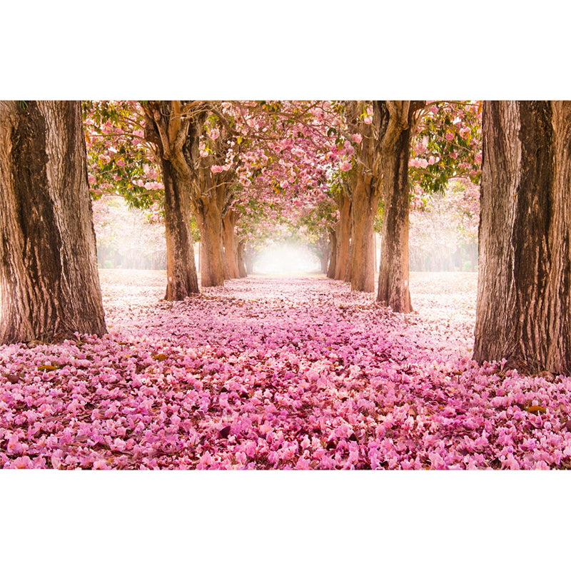 Pink Flower Landscape Mural Wallpaper Stain Resistant Modern Dining Room Wall Covering