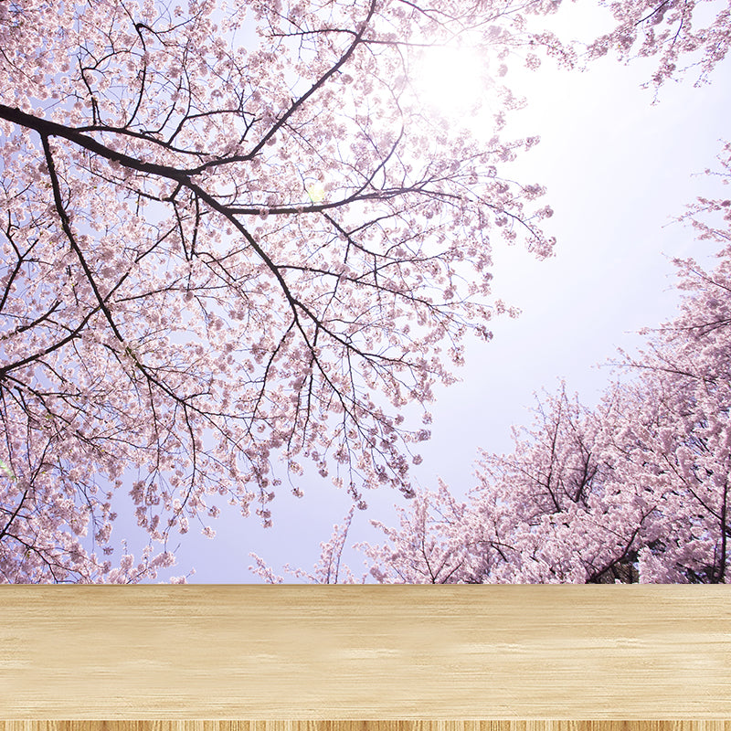 Big Cherry Forest Mural Decal Pink Non-Woven Fabric Wall Covering for Living Room, Custom Size