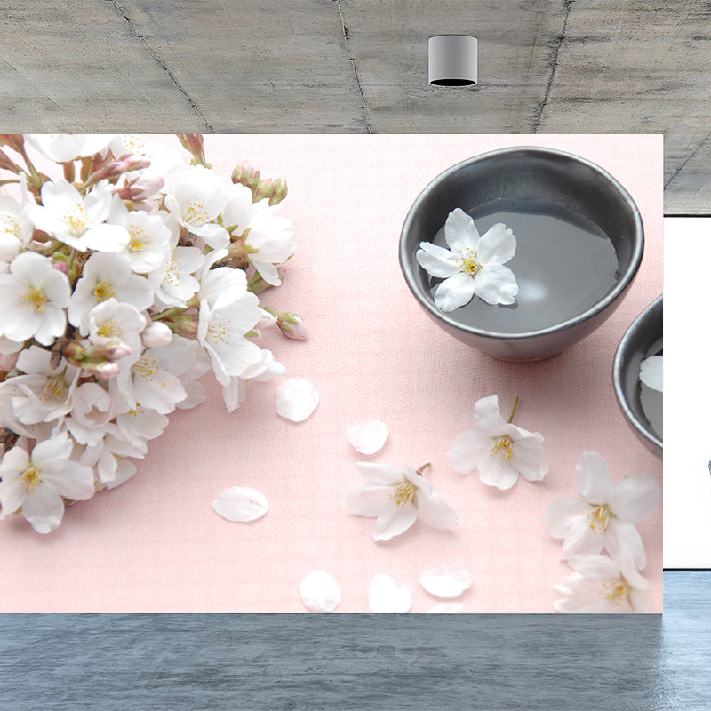 White Cherry Stamens Wall Mural Moisture Resistant Modern Guest Room Wall Covering