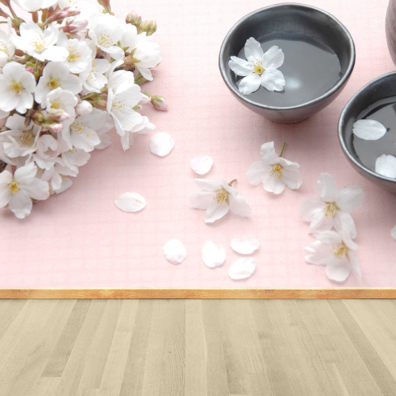 White Cherry Stamens Wall Mural Moisture Resistant Modern Guest Room Wall Covering