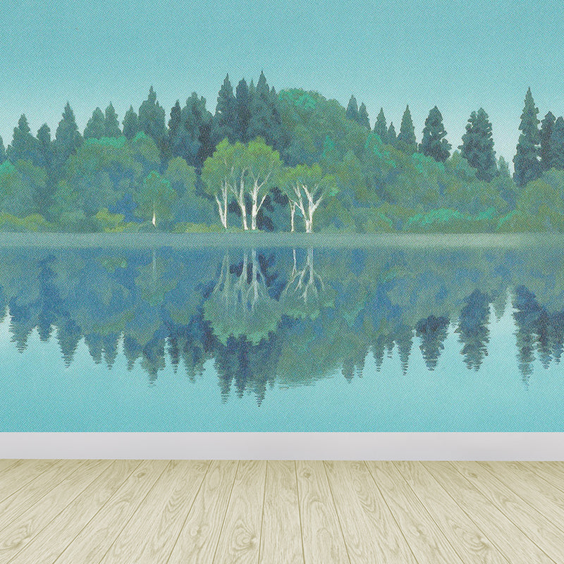 Blue Riverside Woodland Mural Wallpaper Botanical Contemporary Stain Resistant Wall Art