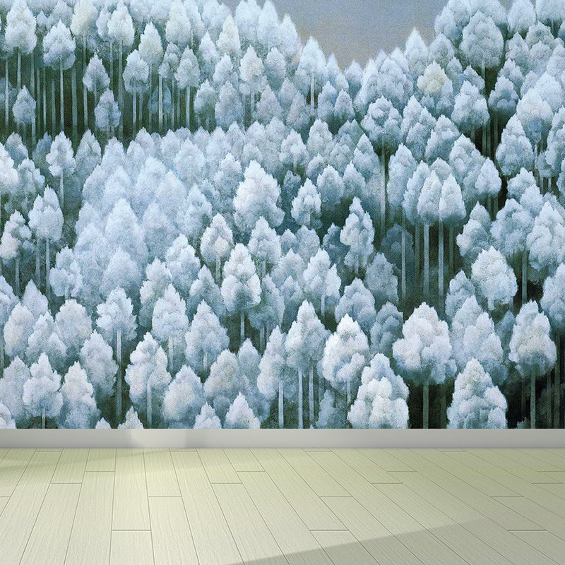 White Natural Woodlands Mural Wallpaper Decorative Wall Covering for Living Room