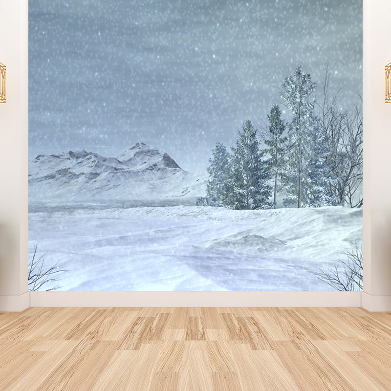 Giant Contemporary Wall Mural in White Plain Snow Scene Wall Decor, Custom Printed