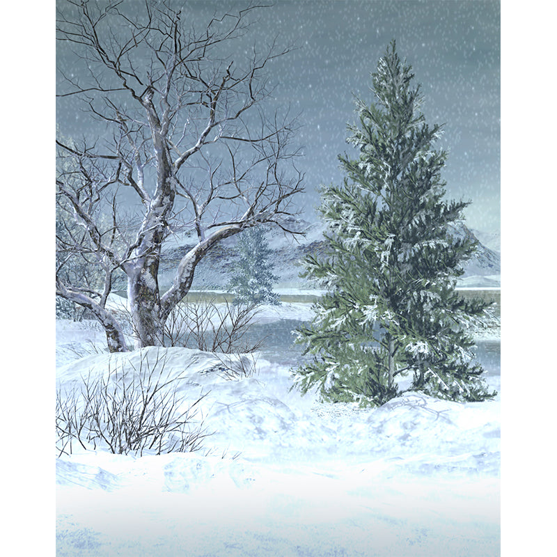 Full Size Illustration Modern Mural Wallpaper with Snow-Covered Landscape in White