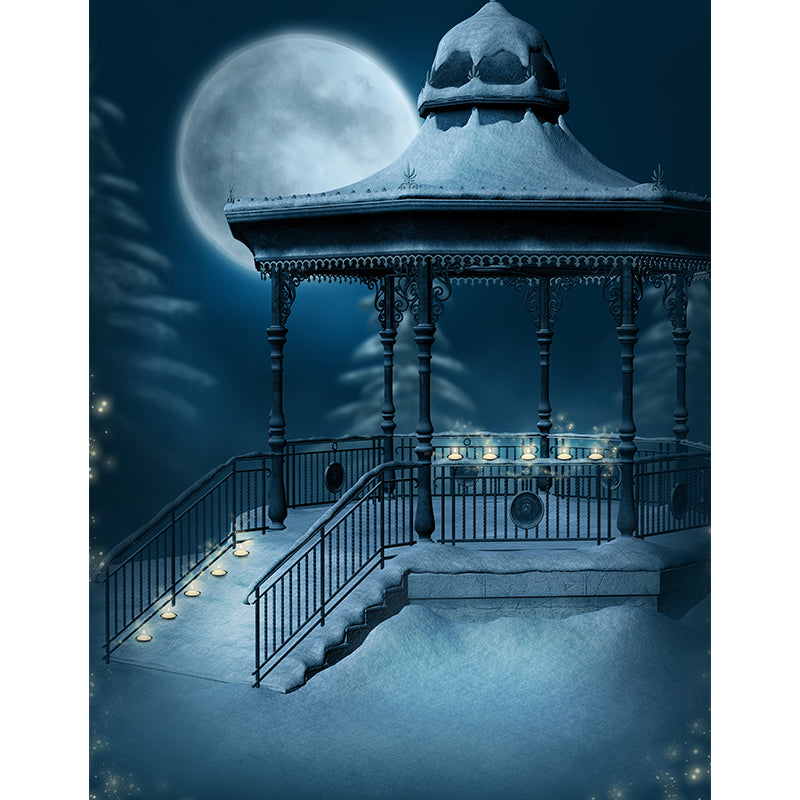 Tranquil Snowy Pavilion Mural Wallpaper for Dining Room Winter Wall Decor, Customised