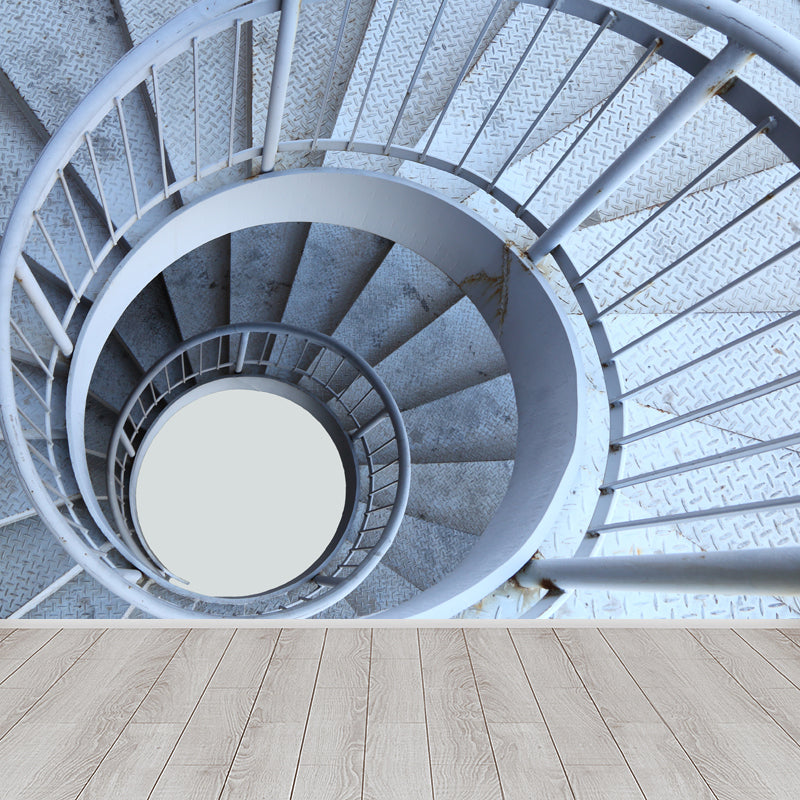 Close-Up Swirl Staircase Mural Wallpaper White Contemporary Wall Art for Living Room