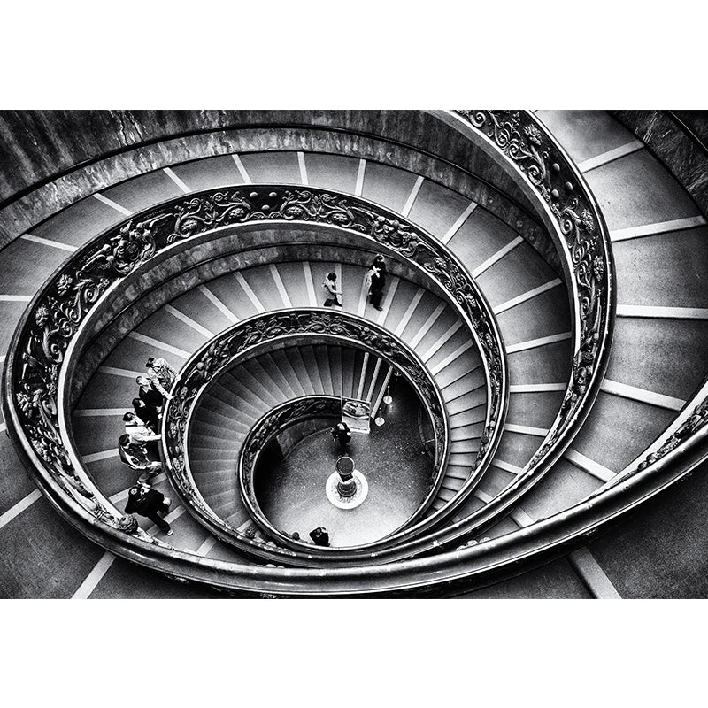 Dark Grey Spiral Stairway Mural Decal Moisture Resistant Modern Bedroom Wall Covering