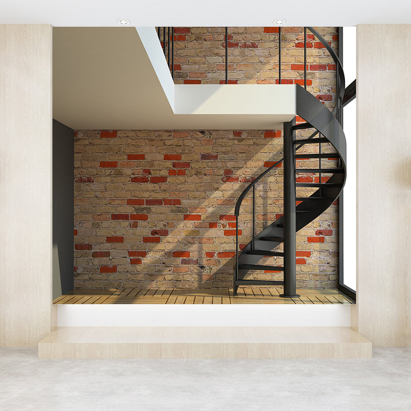 Yellow-Brown Modern Mural Large Spiral Stair and Brick Pattern Wall Decor for Home