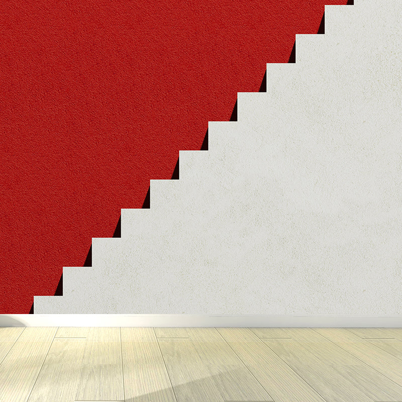 Non-Woven Waterproof Mural Simplicity Side View of Stairs Wall Covering in Red-Grey