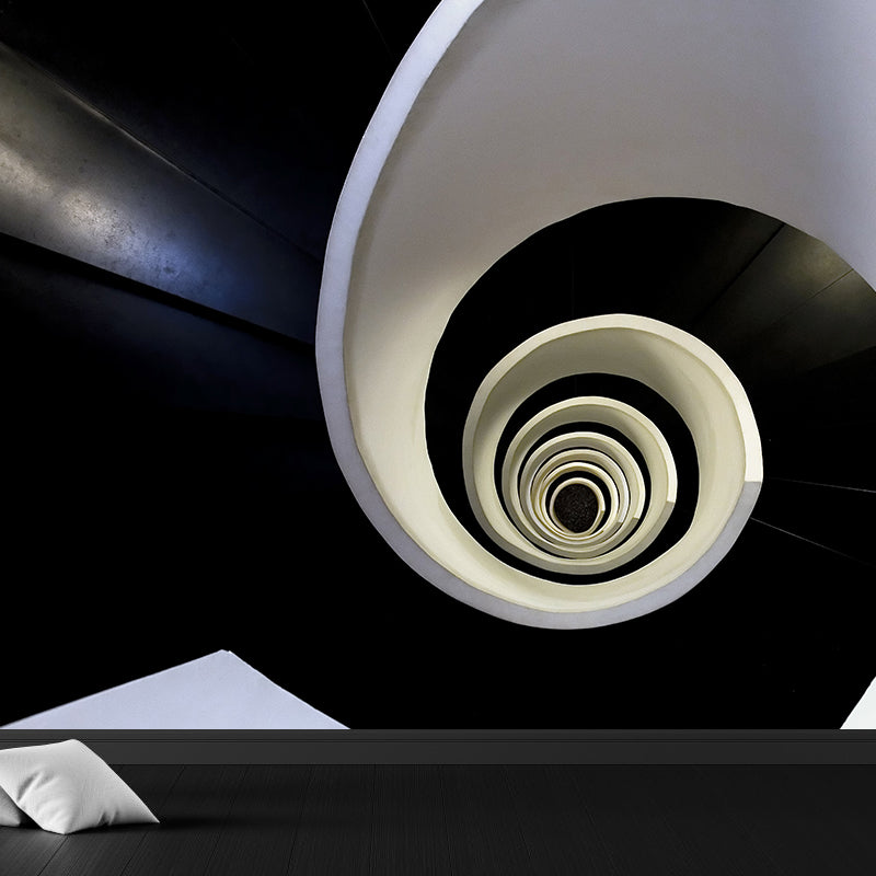 Modern Whirling Pattern Wall Mural Black and White Bedroom Wall Decor, Made to Measure