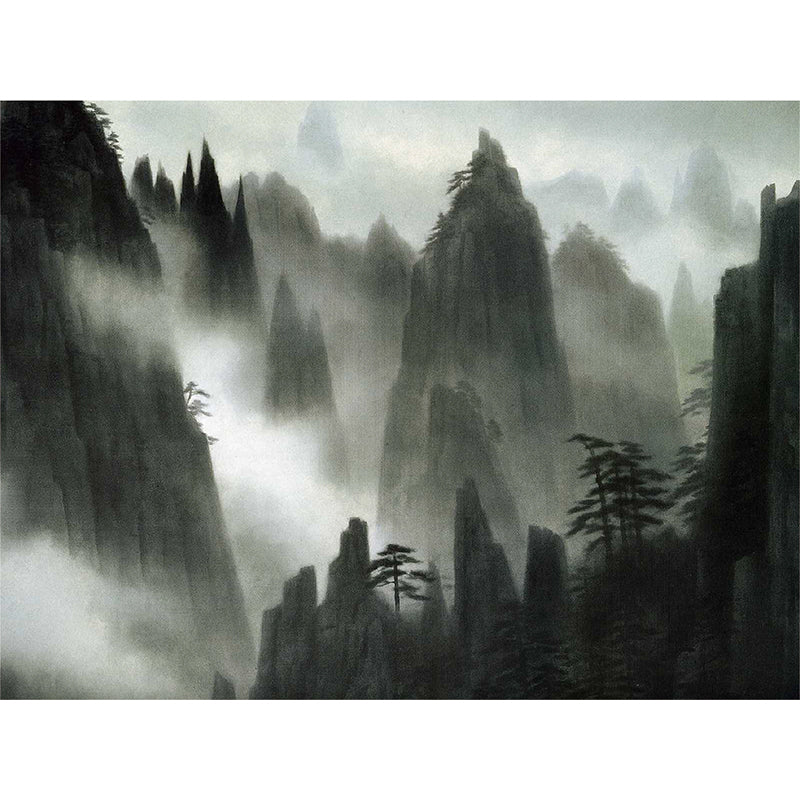 Great Contemporary Mural Wallpaper in Black Foggy Mountain Wall Decor, Custom Printed