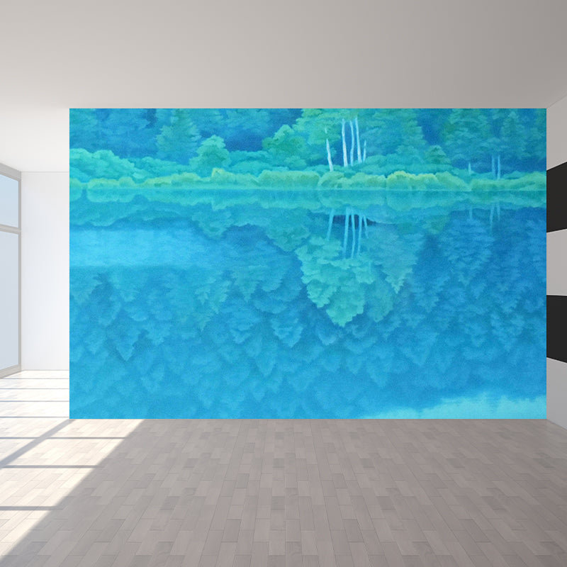 Large Vegetal Wall Mural Contemporary Relaxing Floral Wall Covering in Turquoise