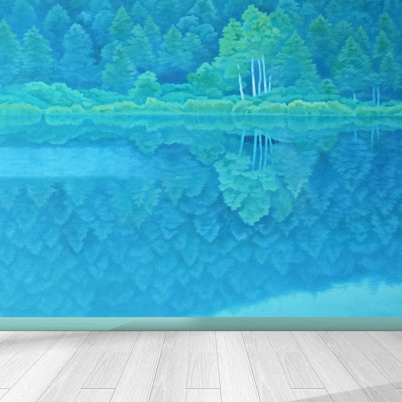 Large Vegetal Wall Mural Contemporary Relaxing Floral Wall Covering in Turquoise