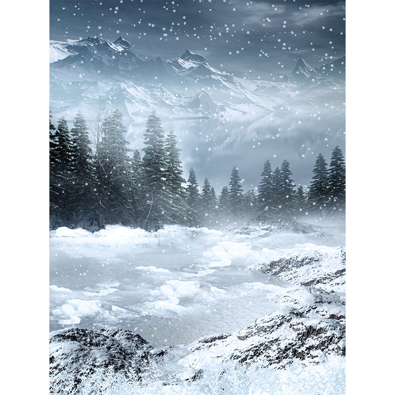 Contemporary Winter Pine Trees Mural White Waterproofing Wall Decor for Boys Room
