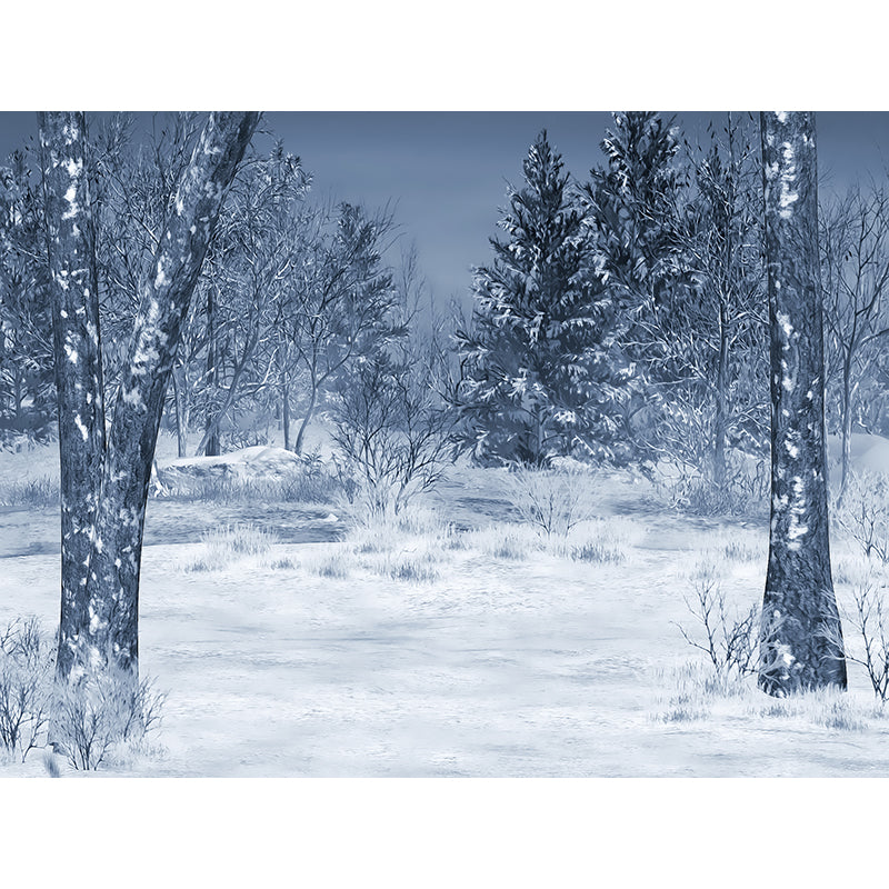 Modern Snowy Pine Trees Mural Wallpaper White Winter Botanical Landscape Wall Covering