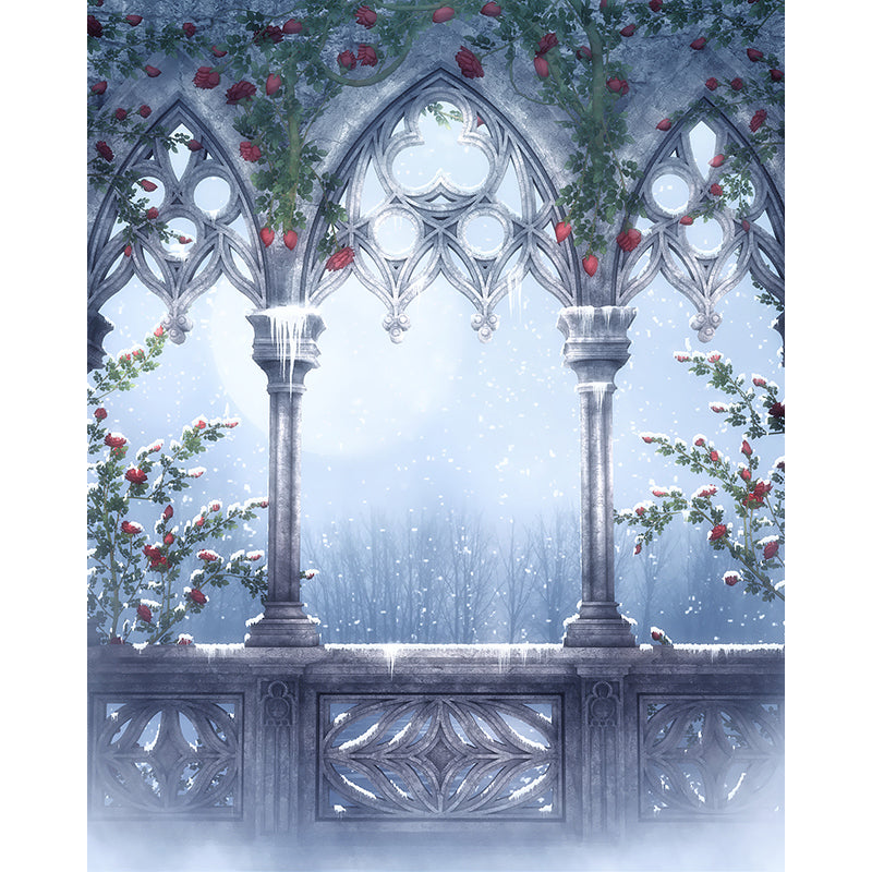 Modern Winter Flower Print Mural Decal Grey Decorative Wall Covering for Dining Room