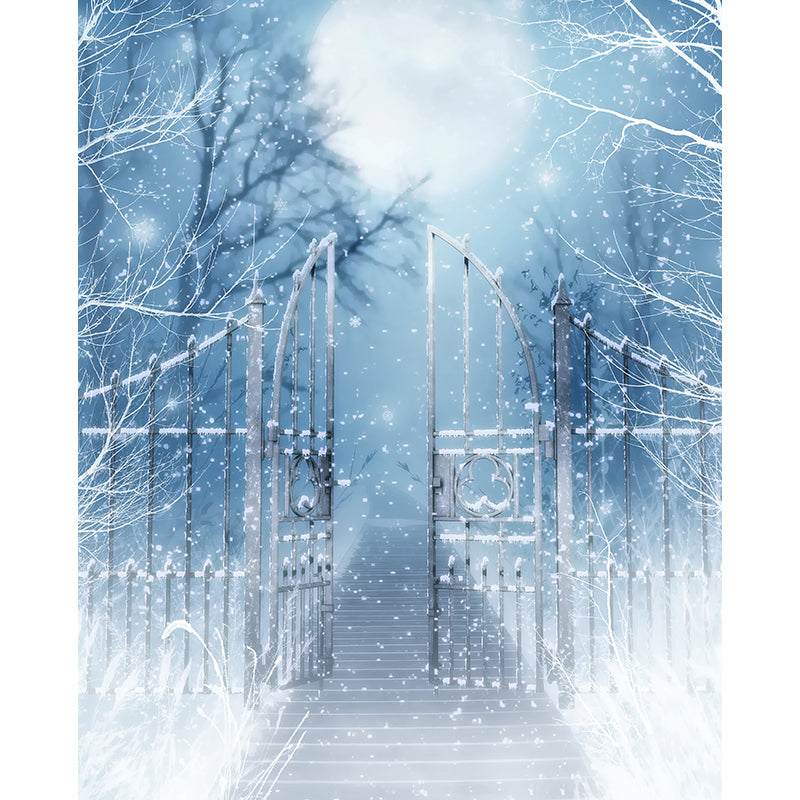 Non-Woven Cloth Decorative Mural Modern Winter Front Gate Snowscape Wall Covering