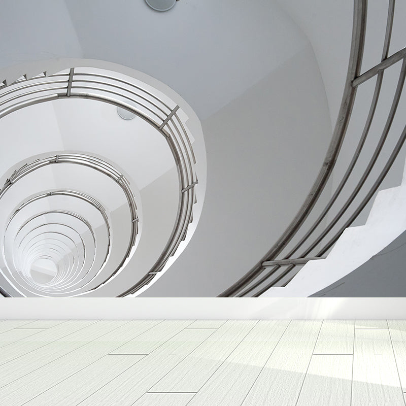 White Spiral Stair Hole Mural Decal Moisture Resistant Wall Decor for Living Room