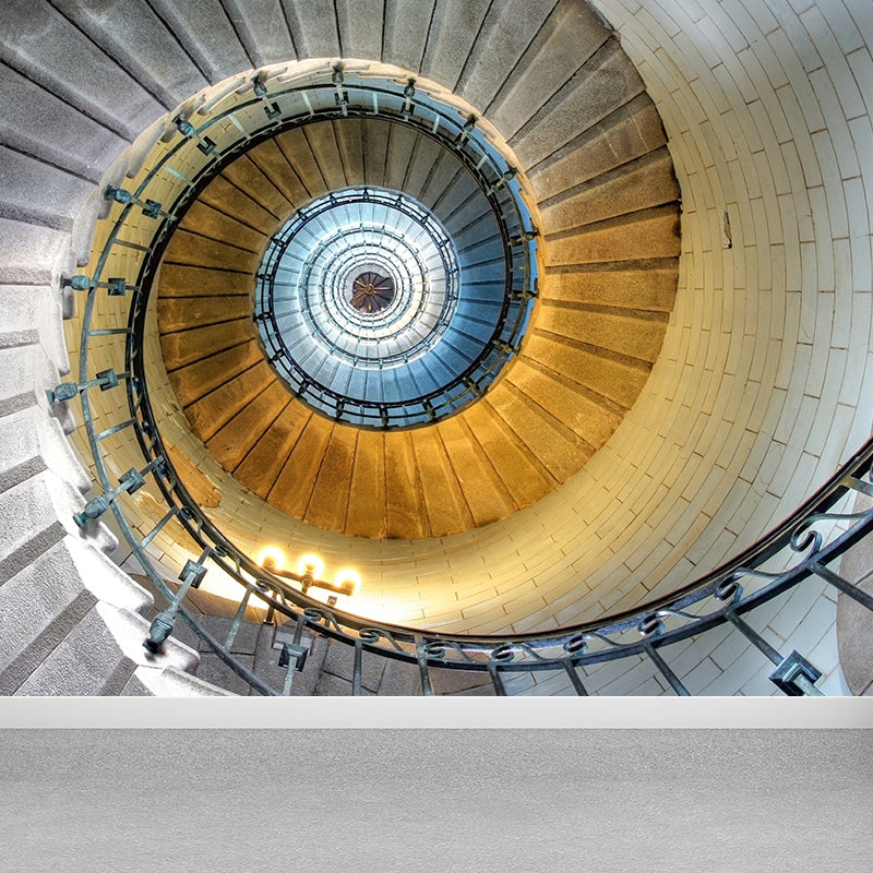 White Stairs Wall Paper Mural Vortex Contemporary Stain-Resistant Wall Decor for Home