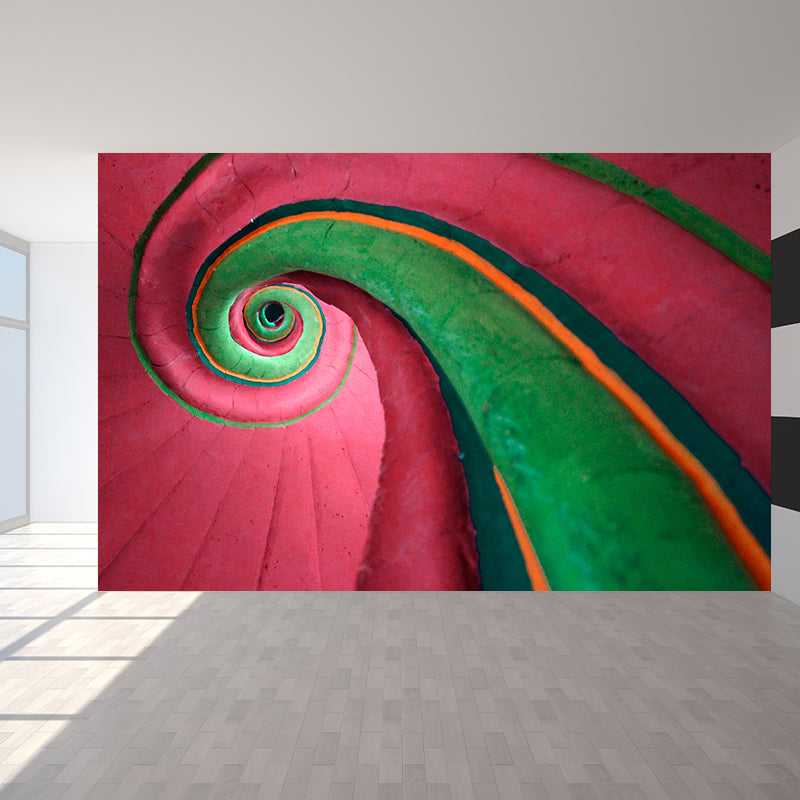 Cool Spiral Wall Covering Mural for Bedroom, Rose Red and Green, Made to Measure