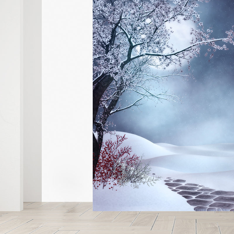 Extra Large Flowers Scene Mural Blue Non-Woven Wall Art for Indoor Decor, Custom Printed