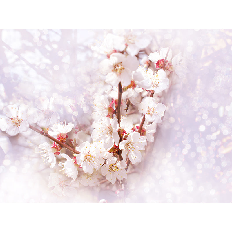 Contemporary Flower Bud Wall Mural Non-Woven Stain-Proofing White Wall Decor for Boys Room