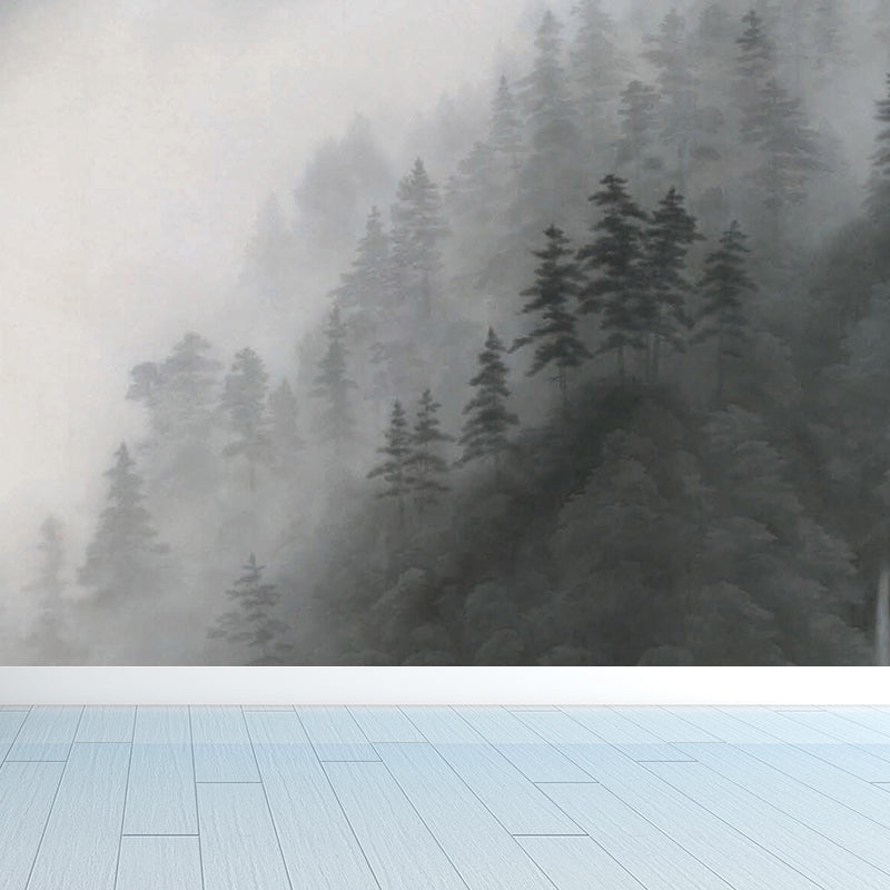 Gray Mysterious Forest Mural Wallpaper Moistureproof Contemporary Dining Room Wall Decor