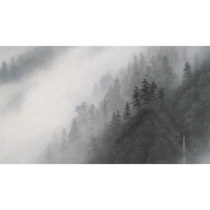 Gray Mysterious Forest Mural Wallpaper Moistureproof Contemporary Dining Room Wall Decor