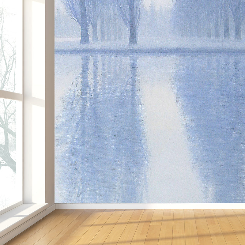 Blue Wild Trees Mural Wallpaper Stain-Proofing Contemporary Bathroom Wall Covering