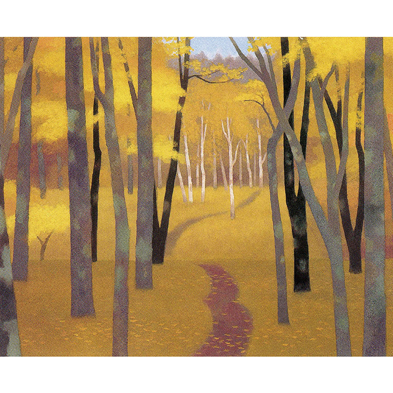 Modern Autumn Wood Mural Wallpaper Non-Woven Texture Waterproofing Yellow Wall Art for Bedroom