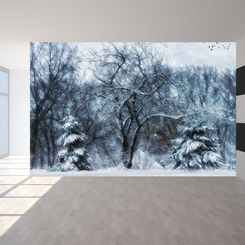 Winter Withered Trees Mural Wallpaper Modern No-Woven Fabric Wall Decor in White