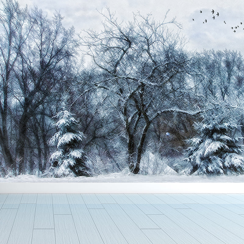Winter Withered Trees Mural Wallpaper Modern No-Woven Fabric Wall Decor in White
