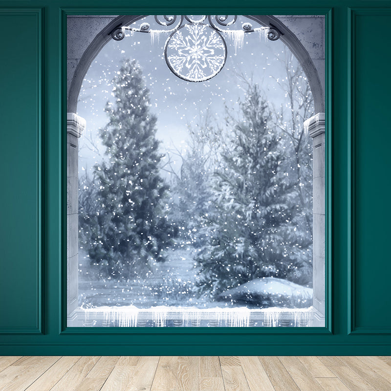Gray Winter Pine Trees Mural Wallpaper Forest Modern Washable Wall Covering for Playroom