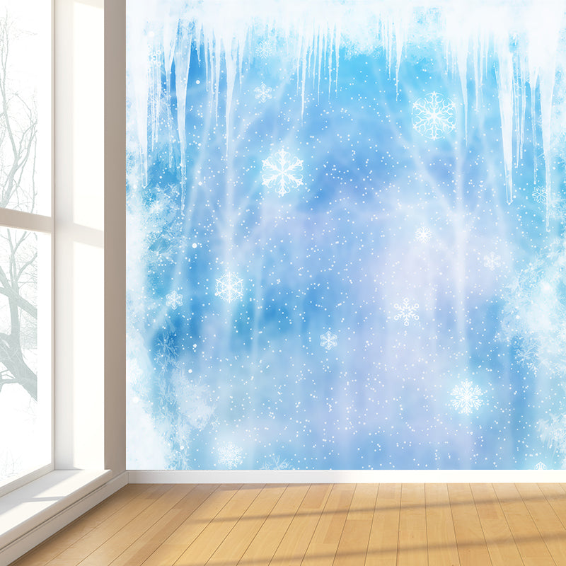 Modern Snow Crystals Mural Wallpaper Non-Woven Waterproof Blue Wall Art for Boys Room